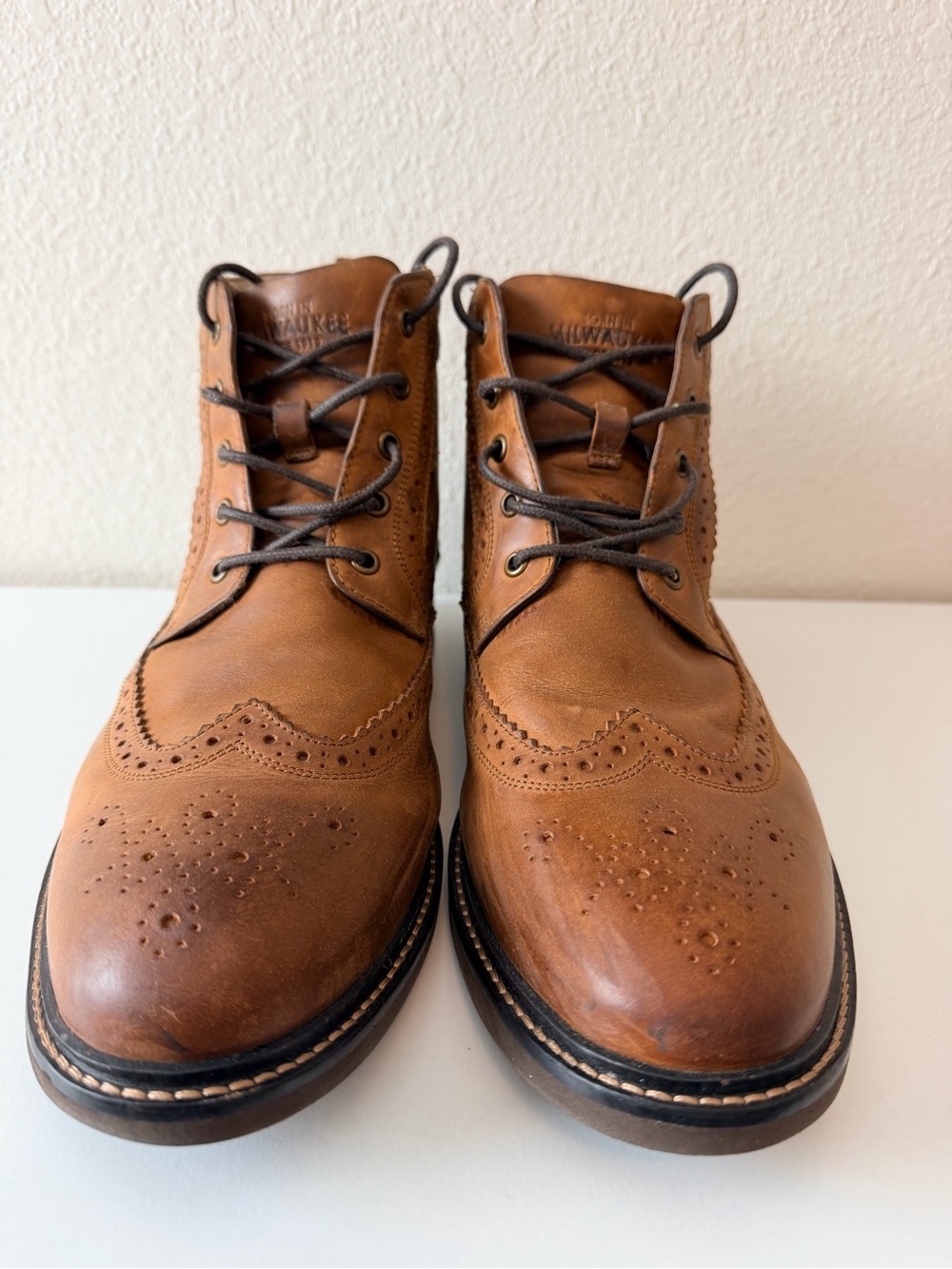 Nunn Bush Odell II Men’s 11 Tan Crazy Horse Leather Wingtip Boots - Picture 4 of 12